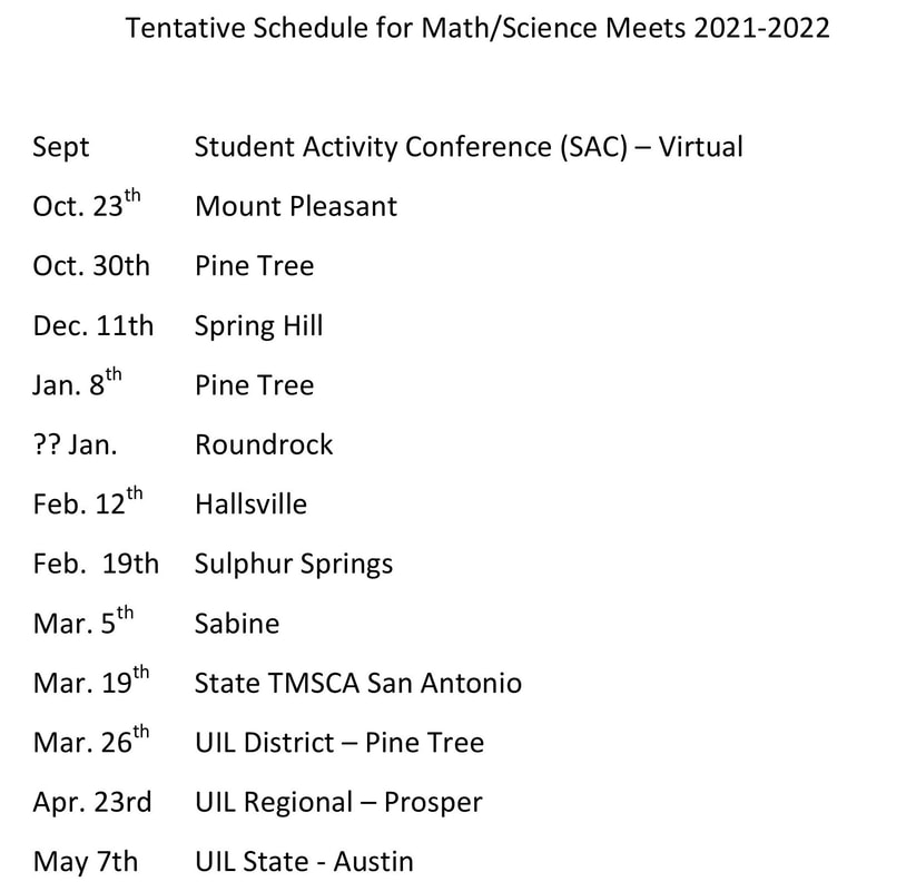 Math Science Schedule 2021-2022