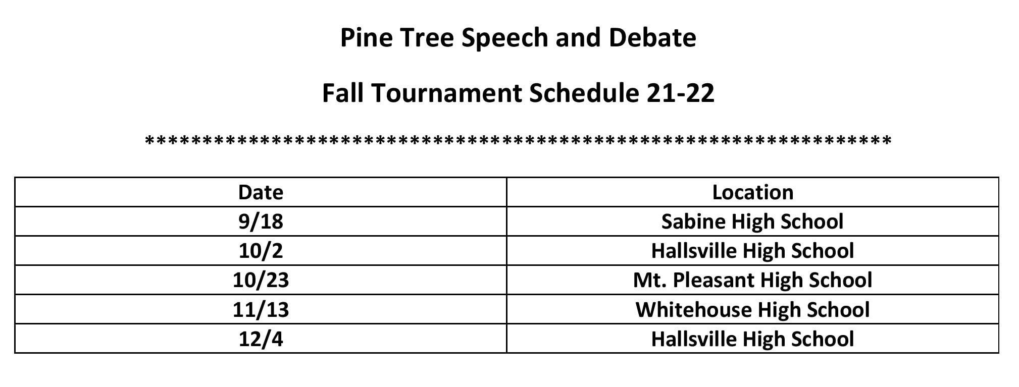 Speech and Debate Schedule